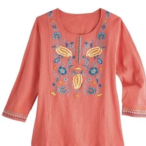 PARSLEY & Sage Layla Embroidered Top floral coral color cotton women's size XL